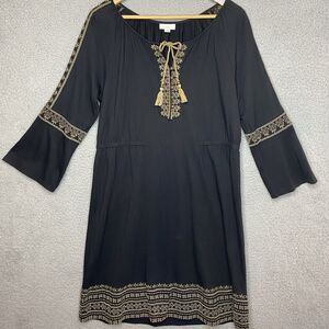 J. Jill Peasant Boho Midi A-Line Embroidered Dress Women Stretch M Elastic Waist